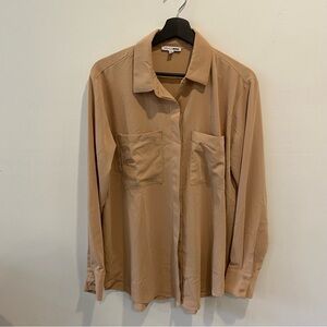 Beige button down blouse Fashion Nova tan size large long sleeve flowy shirt